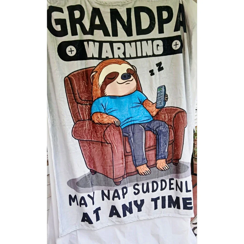Grandpa Warning May Nap Suddenly Sloth Graphic Print Throw Blanket Adults